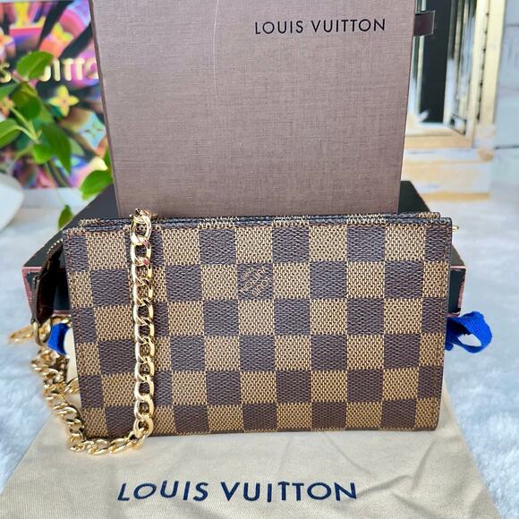 Louis Vuitton Damier Ebene Bucket Pouch PM crossbody bag with chain. NICE! RARE! - Picture 1 of 12